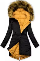 Черно-жълто дамско двустранно практично зимно яке