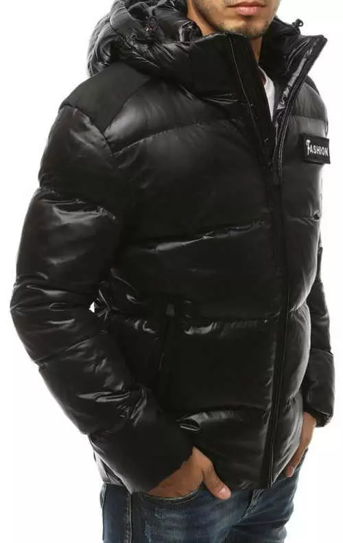 Черно лъскаво зимно яке за мъже