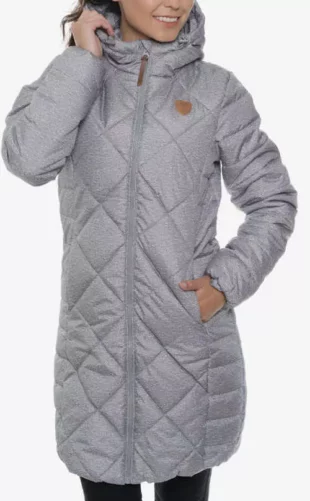 Дамско ватирано палто с качулка в модерно сиво