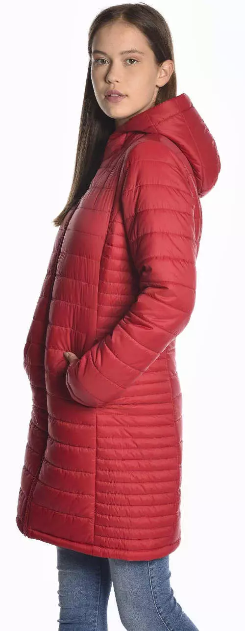 Дълго евтино червено ватирано зимно палто за млади