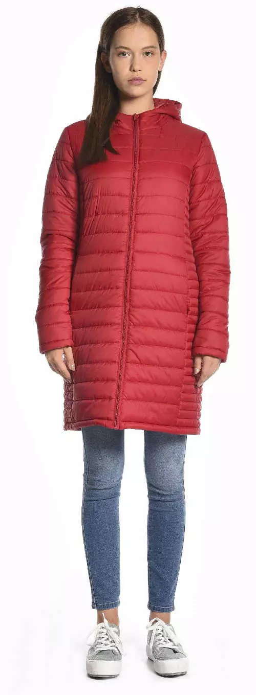 Дълго червено ватирано зимно палто за младежи