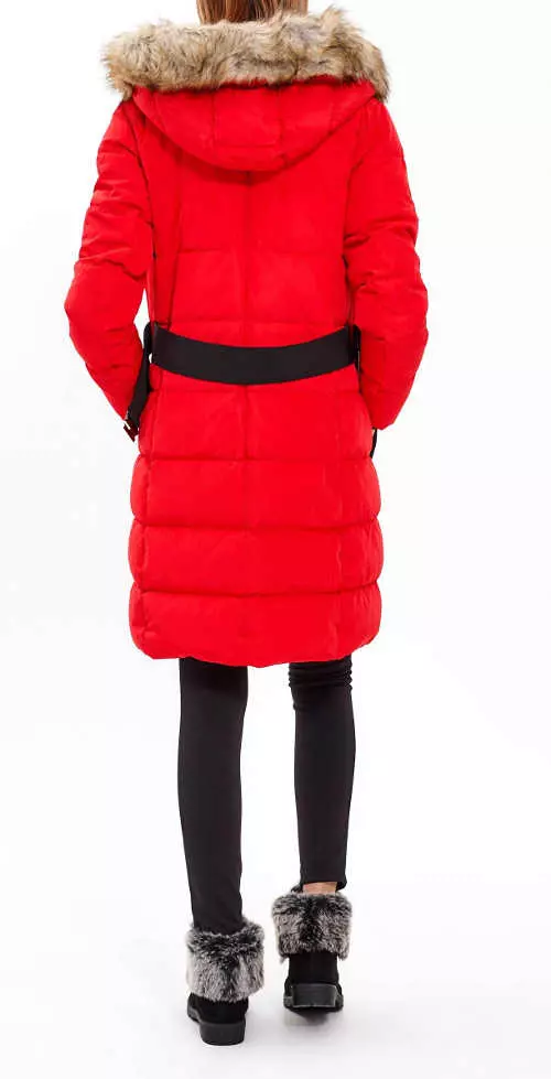 Модерно червено дамско зимно яке с качулка