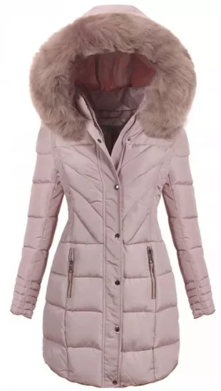 Светлорозово ватирано дамско зимно палто