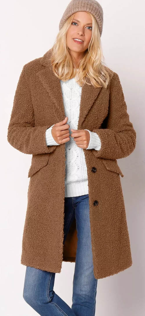 Кафяво дамско зимно палто с елегантна яка