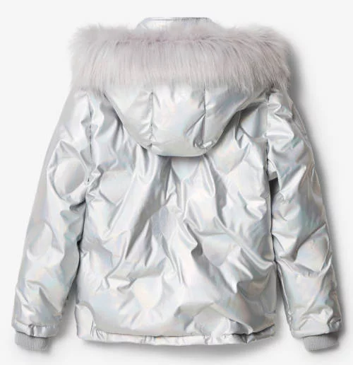 Сребърно детско зимно яке с качулка