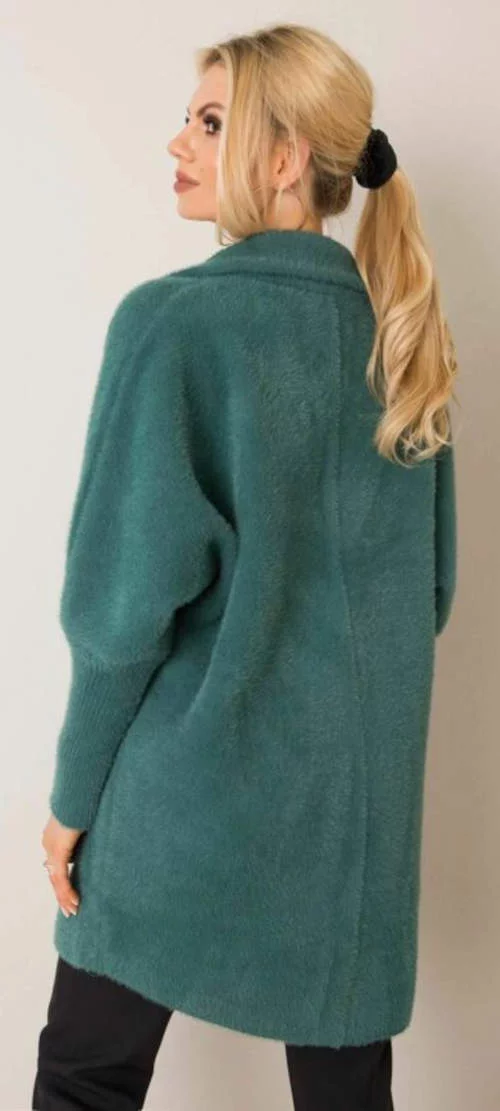 Зелено вълнено дамско зимно палто
