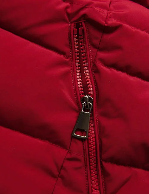 Червено зимно яке за жени с джобове с цип