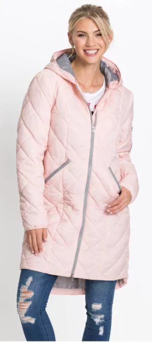 Евтини Дълго светло розово ватирано дамско зимно палто